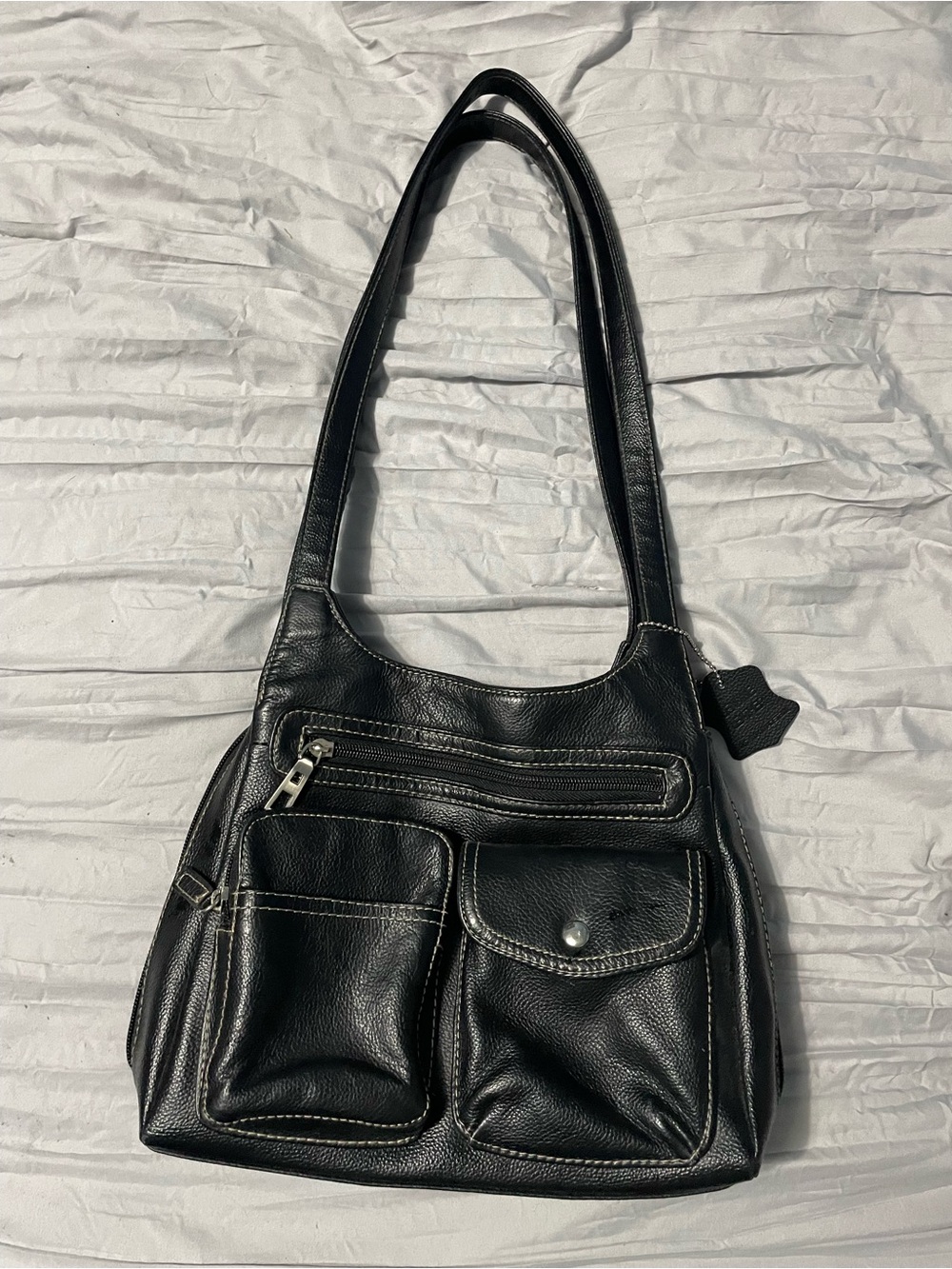 Everyday Black Leather Shoulder Bag